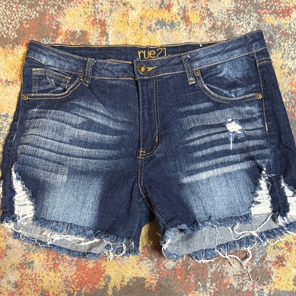 Rue21 Women's Dark Blue Distressed Jean Shorts